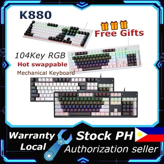 K880 104Key Mechanical Hot swappable Keyboard wired RGB Gaming Office PC computer keycaps for mecha