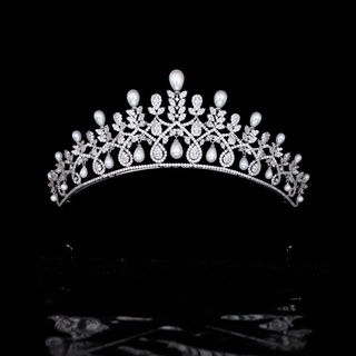 [boutique]Retro Pearl Zircon Crown Bride Wedding Headdress Wedding Tiaras Accessories Princess Crown (1)