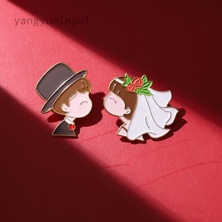 Yangyumingo1 Chinese and Western Wedding Enamel Pins Custom Bride and Groom Brooch Lapel Badge Bag Cartoon Jewelry Gift