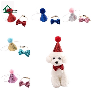 Cat Dog Happy Birthday Hat Party Crown & Bow Tie Suit Soft Cap Puppy Headwear Dog Pet Accessories Party Decoration