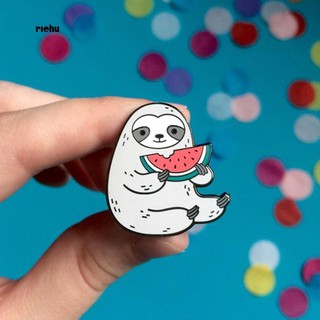 Richu_Lovely Cartoon Sloth Eating Watermelon Unisex Enamel Lapel Badge Brooch Pin