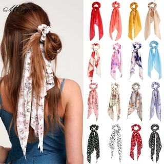 20Types Artilady Silk Tie-dye Long Ribbon Ins Girls Hair Tie Printing Bow Ribbon Ponytail Scarf Elastic Hair Rope
