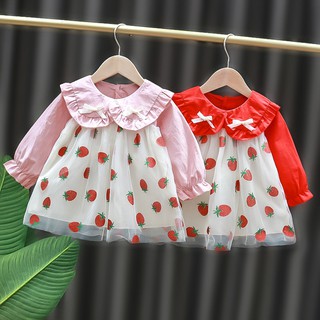 Cute Strawberry Gauze Dress Little Female Baby Spring & Doll Collar