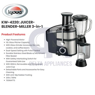Kyowa Juicer, Blender, and Miller 3-in-1 1.5L KW-4220