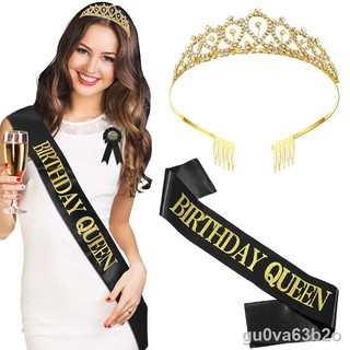 ✽▲A1 Birthday Queen set Sash & Crown Princess Ribbons Shoulder Happy Birthday Party Accessory Decora