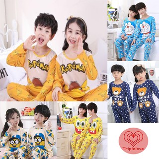 Teenage Children's Cartoon Pajamas for Girl s Boy s Unisex Thin Children's Middle and Large Children's Long Sleeve Suit 3-15 Years Old Kids Home Clothes