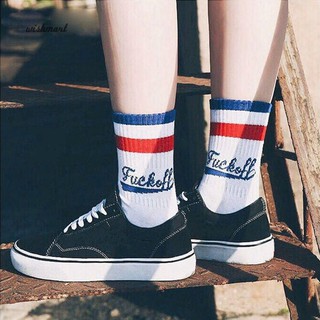 Fashion Harajuku Cotton Letters Stripe Skateboard Unisex Couple Sport Socks