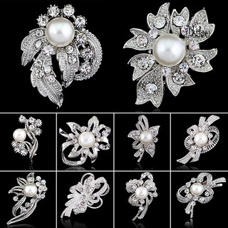 【LK】New Bridal Bouquet Rhinestone Crystal Brooch Pin Silver Pearl Brooches Flower