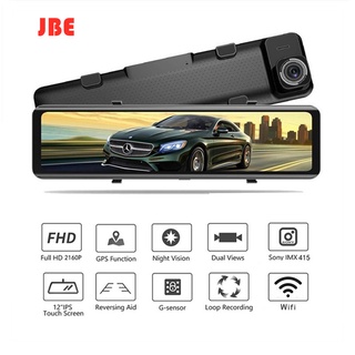 4K Dash Cam 12" Stream Media Rear View Mirror 2160P Ultra HD Car Dvr Dual Lens Camera with GPS WIFI