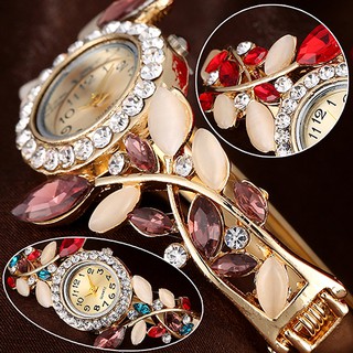 Women's Leaves Dial Rhinestone Inlaid Bracelet Quartz Watch
