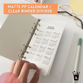 Matte Clear / 2022 Calendar Planner Binder Divider Bookmark - A5/A6