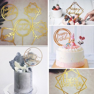 Cake Topper Love Happy Birthday Acrylic Card Golden (6)