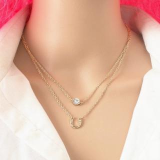 Crystal Horseshoe Multi-layer Short Necklace Simple Letter U Flash Diamond Double Necklace