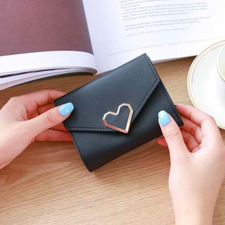 Korean Fashion Love Buckle Leather Wallet Two Folded Card Holder Short Wallet (5)
