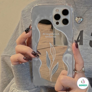 Makeup Mirror Leaf Phone Case for IPhone 13 12 11 Pro Max X XS Max XR 8 7 Plus Shockproof 4 Corners Shockproof Soft TPU Back Cover