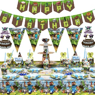 Minecraft theme party decoration happy birthday banner party birthday needs paper cup birthday decor party supplies