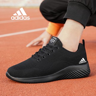 Adidas Sports Shoes Soft-soled Non-slip Wear-resistant Breathable Mesh Running Shoes Lightweight Large Size Comfortable Men's Casual Walking Shoes Couple Jogging Shoes All Black Women's Shoes 38-45