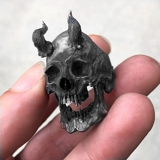 Detail Black Alloy Demon Skull Ring Horned Satan Devil Knight Ring Men's Punk Gothic Jewelry
