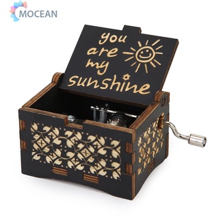 mocean Antique Wooden Musical Letter Carved Hand Cranked Music Box Home Decor Ornaments