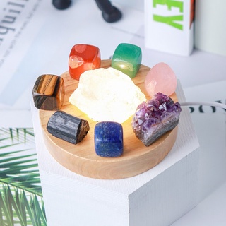 1Set Natural crystal Seven color chakra Therapy Stone Amethyst cluster Lamp holder Home Furnishing decoration