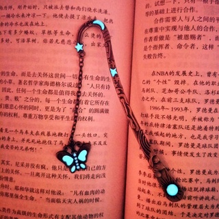 INST Unique Vintage Metal Bookmark Bronze Star Sun Moon Bookmarks With Flat Butterfly Crystals Healing Stone Beaded Pendant Hairpin