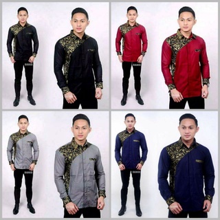 Men'S Casual Shirts Long Sleeve Clurit Model Batik Combination Black Ash Color Marun Size M L XL