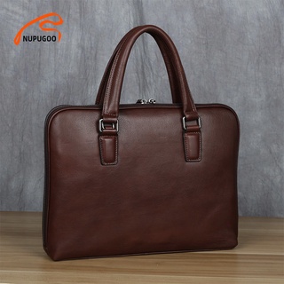 Vintage Men's Briefcase Genuine Leather Original Casual Handbag Man Business Shoulder Bag Brown For