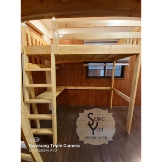 Loft bed with table and shelf underneath