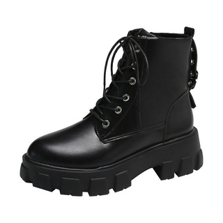 ♞❖Black Martin boots female British style 2020 autumn and winter new all-match motorcycle boots thic