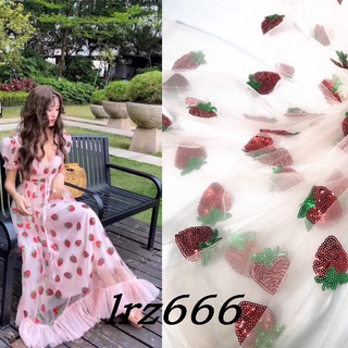 Lrz666 Sweet Transparent Strawberry Sequins Embroidery Mesh Cloth