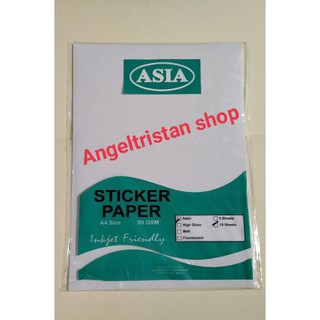 Asia Sticker Paper A4 80gsm MATTE, HIGH GLOSS, SATIN 10sheets per pack