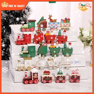 Merry Christmas 4 Knots Wooden Train Ornaments Decor Home Decorations Xmas Santa Claus Gifts Toys