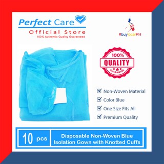 Perfect Care 18 gsm Disposable Non-Woven Blue Isolation Gown with Knitted Cuffs