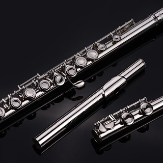 ❒✇✲Ready Western Concert Flute Silver Plated 16 Holes C Key Cupronickel Woodwind Instrument with Cle