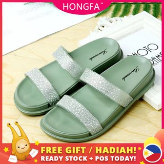 korean women shoes fashion rubber slippers crystal two strap (add one size) 1157-2