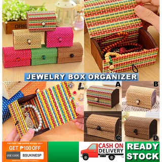 ✿ Zamify Creative Bamboo Jewelry Box Wooden Storage Organizer Gift Trinket Holder Colorful Container