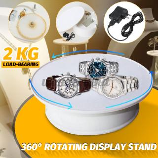 20cm Round White Velvet Top Electric Motorized Rotating Display Stand Turntable