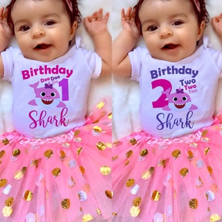 Shark Baby Birthday Girls Tutu Dress Set Baby Girl Mermaid Theme Birthday Party Pink Cake Smash Skirt+romper Set
