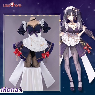 Uwowo Game Genshin Shadow Ring Mona Maid Dress New Cosplay Costume Cute