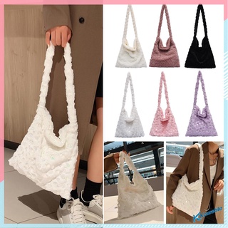[kcareble]Women Soft Warm Plush Heart Pattern Handbags Winter Large Shoulder Bag