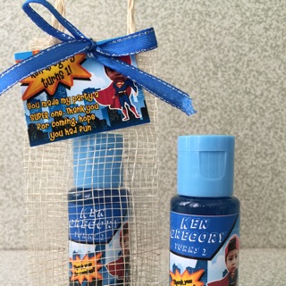 30ml bottle with hand soap in sinamay bag