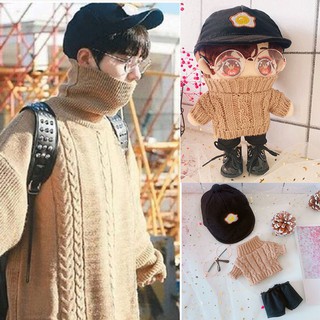 20CM Sean Xiao Zhan BTS Doll Clothes Casual Brown Sweater Cap Toy Dolls Accessories
