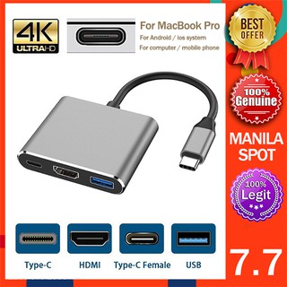 3 In 1 Hub Type C To HDMI Converter 4K USB 3.0 Charging Cable USB-C 3.1 Adapter For MacBook Pro