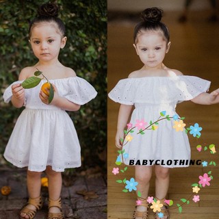AHB-Toddler Kids Baby Girls White Ruffle Dress Off-shoulder