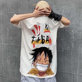 Luffy T-shirt Black Top Pure Color T-shirt Anime Short Sleeve Oversized Loose Shirt (6)