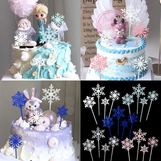 4PCS Christmas Birthday Cake Topper Acrylic Snowflake Cupcake Toppers Party Supplies Cake Decorations