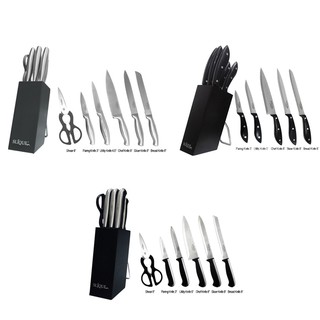 SLIQUE 18/8 Stainless Steel Kitchen Knife Block w/ Scissors [Set of 7] (4)