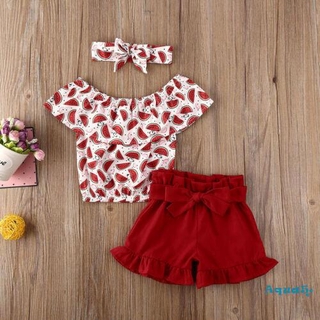 ✿ℛKids Baby Girl Watermelon T shirt Tops+Shorts+Headband 3Pcs Outfits Clothes Set