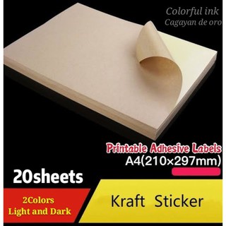 (20pcs)Printable Kraft Sticker Paper Labels A4 Light & Dark For Inkjet/Laser Printer Printing (1)