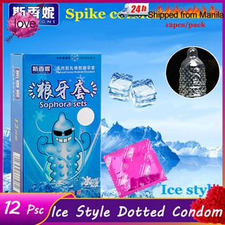 Ice style Dotted Robust Particles Condom with Spike Delay G Spot Ribbed Cock Penis Sleeve For Men